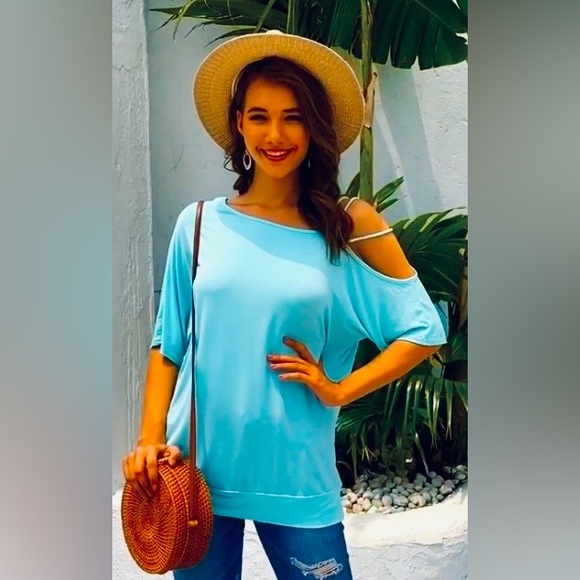 Tops - Vibrant Blue Strappy Off-Shoulder Top